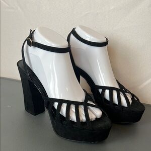Mango Black Strappy Platform Heels Size 39 (US 8.5) Ankle Cuff Peep Toe